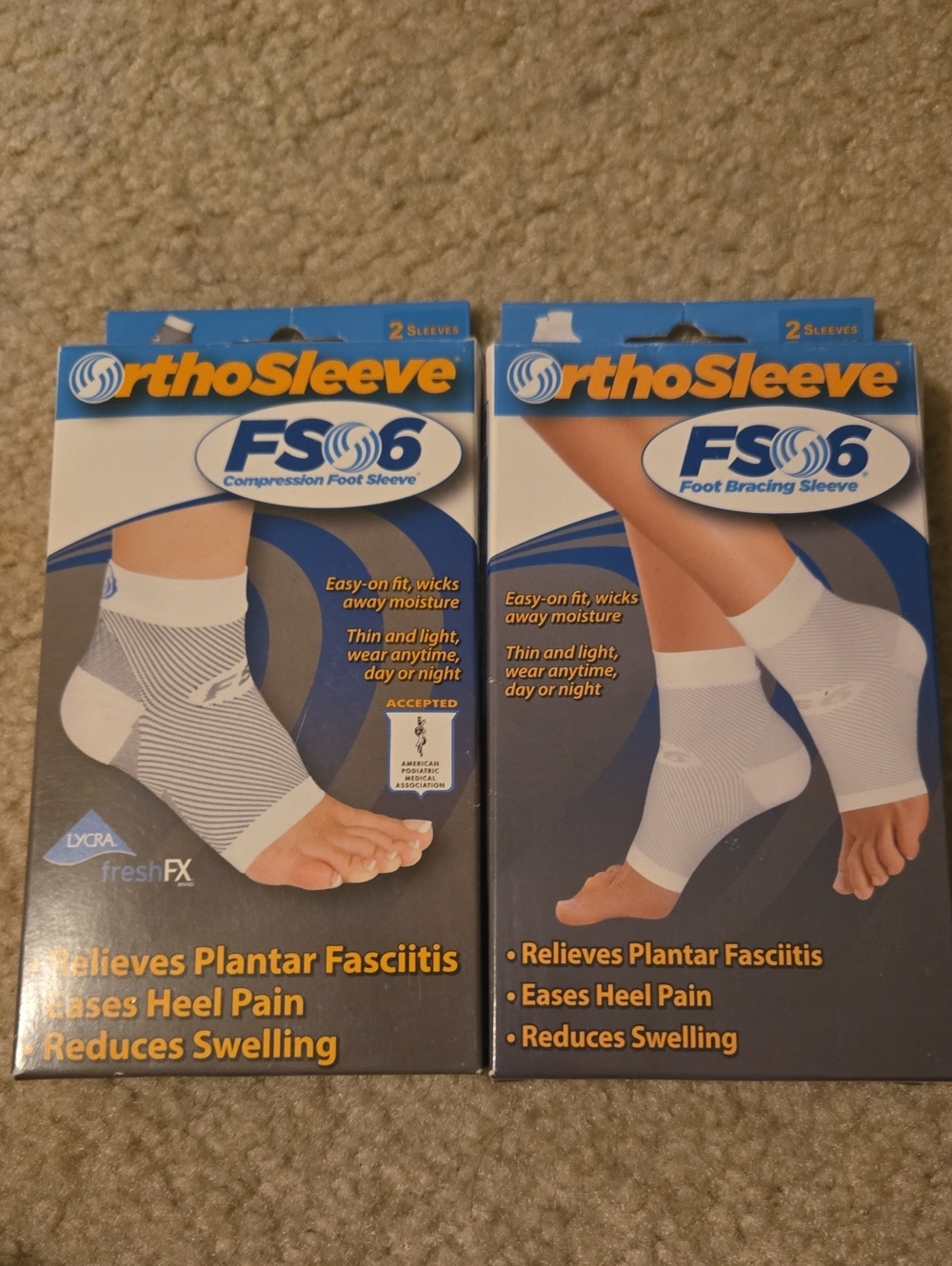 FS6 White Compression Foot Sleeves for Plantar Fasciitis Relief - Pair